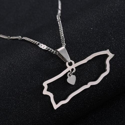 Stainless Steel Puerto Rico Map Pendant Necklaces Puerto Ricans Map Heart Charm Jewelry