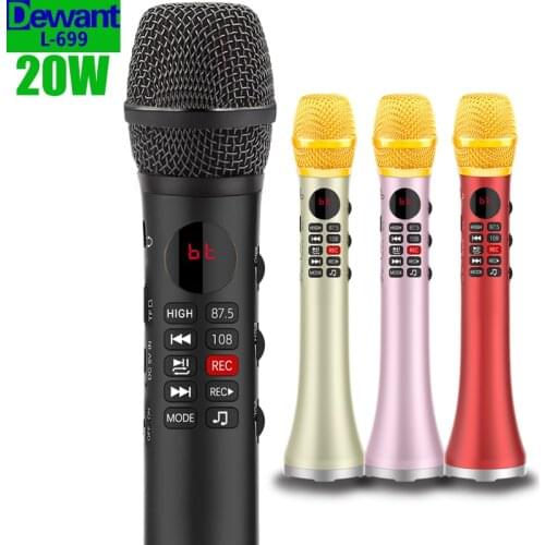 Free shipping L-699 20W portable DSP wireless Bluetooth karaoke microphone speaker with MP3 audio music player voice recorder