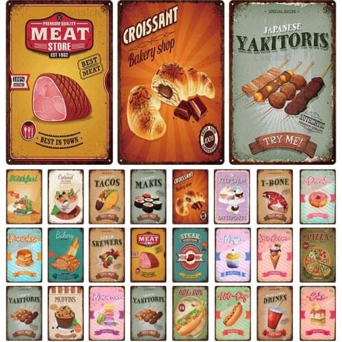 Retro Tin Sign Dessert Fast Food Classic Delicious Colorful Metal Tin Painting Decoration Cafe Bar Restaurant Dessert Shop Home