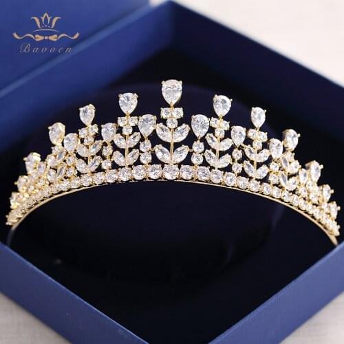 Bavoen Luxury Gold Zircon Wedding Tiaras Crowns Plated Crystal Brides Hairbands Bridal Hair Jewelry Quinceanera Hair Accessory