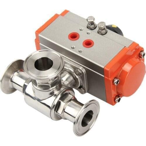 Φ51 Sanitary-grade Pneumatic Fast-loading Three-way Ball Valve 304 Stainless Steel L Type ball Valve