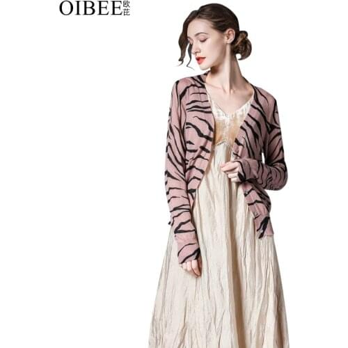 OIBEE Ou pyrene zebra print sweater cardigan women 2020 autumn womens new fashion all-match blouse