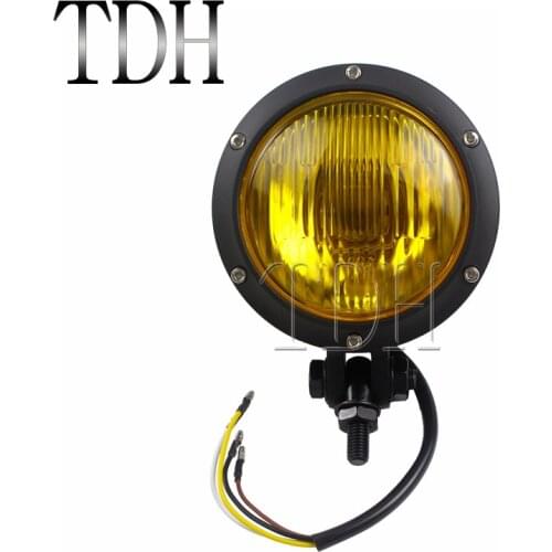 Black Motorcycle Universal Retro Headlight Amber Lens 12V H4 4.5" Front Headlamp For Honda CG Cafe Racer Bobber Chopper Custom