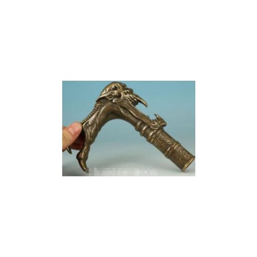 High quality Chinese Old bronze Hand Monster Carved Statue Walking stick head art