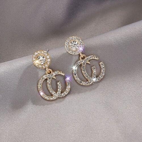2021 Fashion Jewelry New Korean Gold Plated Long Luxury Crystal Zircon Letters Earrings Pendientes Mujer Stud Earrings For Women