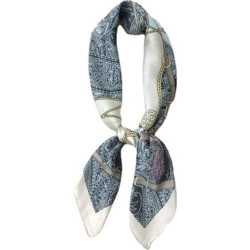 Yishine 70*70cm Silk Finish Women Brand Scarf Chain Printing Head Wrap Female Foulard Band