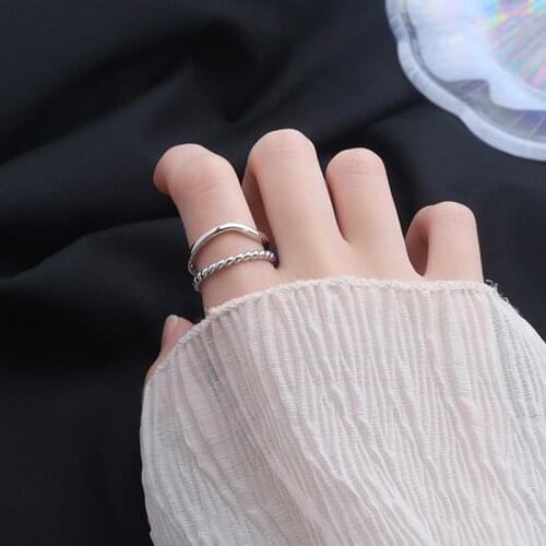 Double Glossy Twist Chunky Stacking Geometric 925 Sterling Silver Adjustable Rings For Women Minimalist Delicate Jewelry Gift