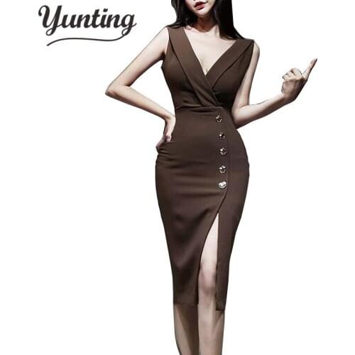 Summer Women Bandage Dress Vestidos 2021 Sexy Deep V-Neck Sleeveless Bodycon Celebrity Runway Party Dress