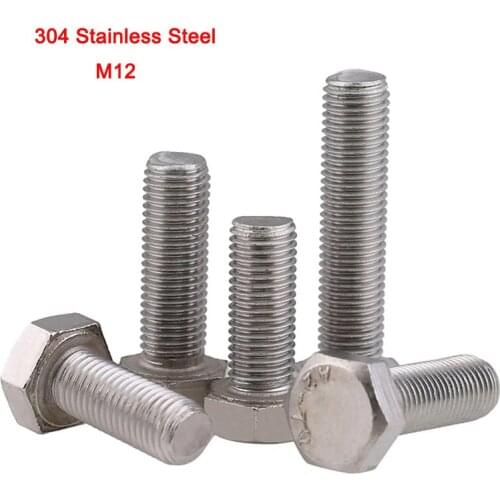 1Pcs DIN933 304 Stainless Steel Outer Hexagon Screws Fine Thread External Hex Screw M12 Thread Pitch 1.0/1.25/1.5mm