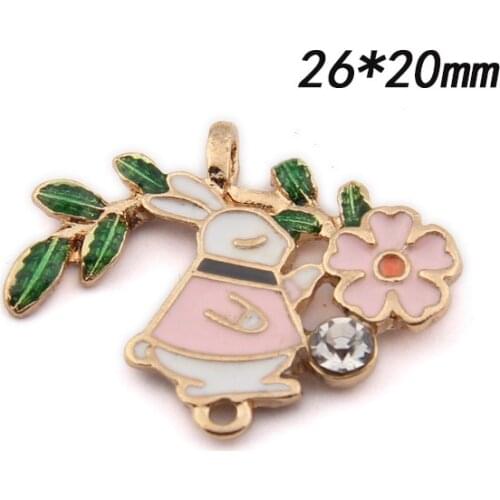 10pcs 26*20MM Metal dangle enamel flower leaf rabbit charm Pendant for bracelet necklace DIY accessories earrings jewelry making