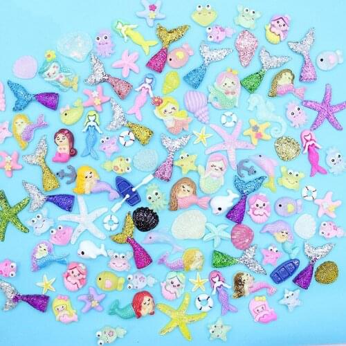 10pcs Ocean Series Charms For Slime Filler DIY Ornament Phone Decoration Mermaid Charms Clay Slime Supplies Toys
