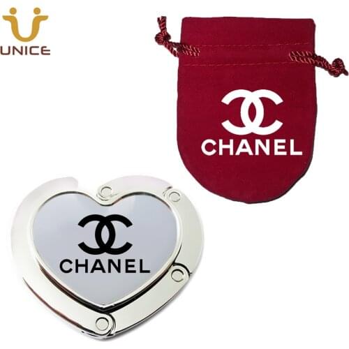 100pcs/lot Customized Heart Purse Hanger With Gift Velveg Bag Purse Hook Heart Shape Foldable Purse Holder Wedding Gifts