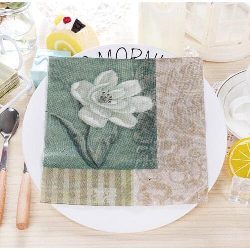 20 vintage napkins paper tissue green printed white flower decoupage wedding party coffee decor serviettes handkerchief towel