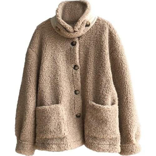 2020 New Winter Womens Thick Short Lamb Furry Leather and Fur in One Plush Jacket