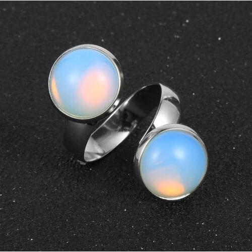 2020 New Design Natural Gem Stone Silver Color Adjustable Rings For Men Women Unique Double Opal Turquoises Bead Finger Ring