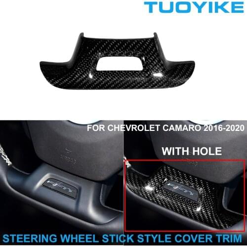 LHD RHD Car Styling Real Carbon Fiber Steering Wheel Trim Stick Cover Decal Sticker Panel For Chevrolet Camaro 2016-2020 W Hole