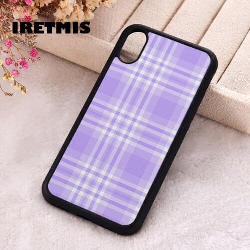 Iretmis 5 5S SE phone cover cases for iphone 6 6S 7 8 Plus X Xs Max XR 11 12 MINI Pro Lavender Pastel Plaid Patterned Tartan