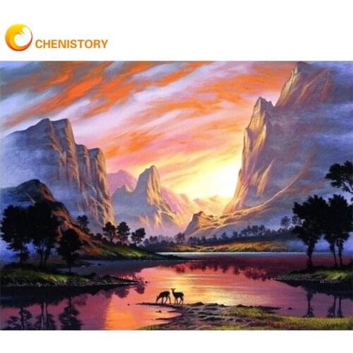 CHENISTORY Frame Sunset Mountain DIY Painting By Numbers Wall Art Picture By Number Acrylic Canvas By Numbers For Home Decors