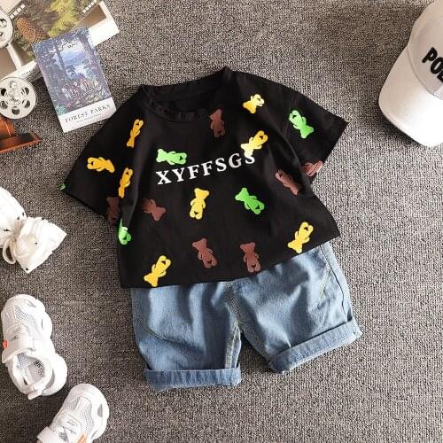 Childrens boy clothes baby suit cute cartoon bear coat + jeans sports baby gift for newborn boys 0-5T