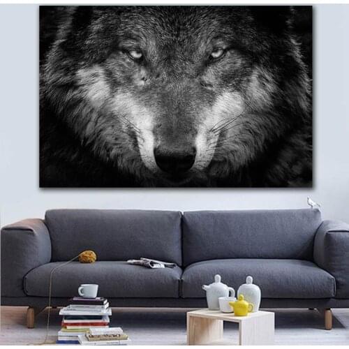 Wild Animal Wall Art Wolf Picture Canvas Painting Black and White Wolf Photo Canvas Print and Poster Home Room Art Wall Decor