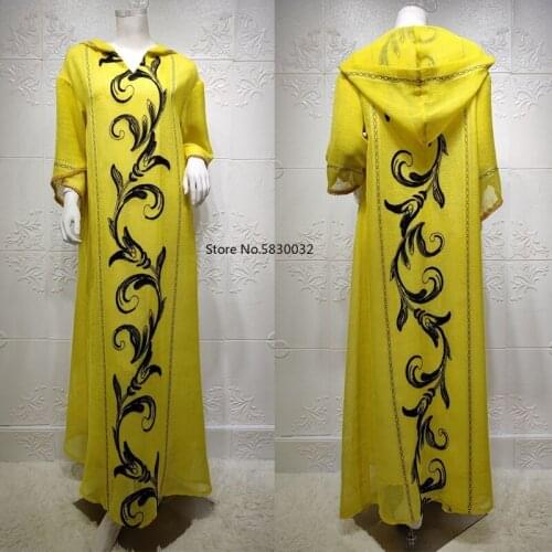 Eid Mubarak Abayas For Women Muslim Fashion Hooded Dress Embroidery Elegant Gowns Plus Size African Boubou Caftan Marocain