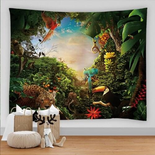 Lion tiger elephant tapestry African grassland animals Cartoon wall hanging beach towel thin polyester blanket yoga home decor