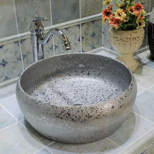 Jingdezhen Ceramic Art Silver Bathroom Washbasin sink bowl European High-grade Gold Round Table ceramic wash basin bathroom sink