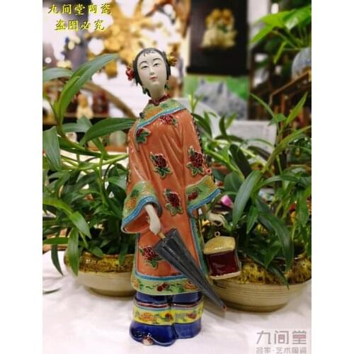 Classical selling wine send dinner lady Shiwan doll girl Beauty figure living room winery club dining room furnishing a decora