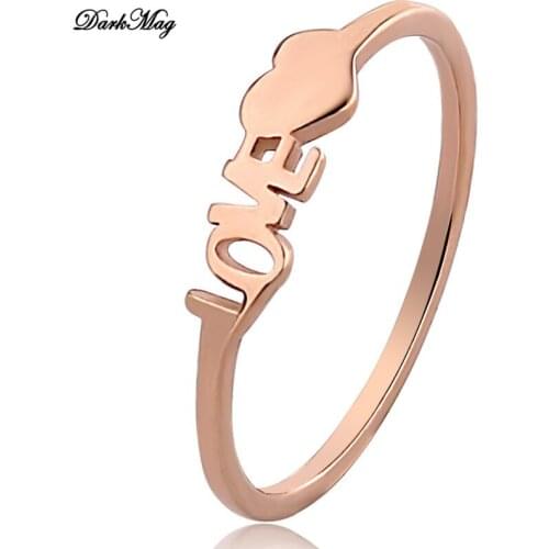 DarkMag love Letters Stainless Steel Rings Female Male Lover Wedding Bridal Ring Silver Rose Gold Plating Finger Rings For Women