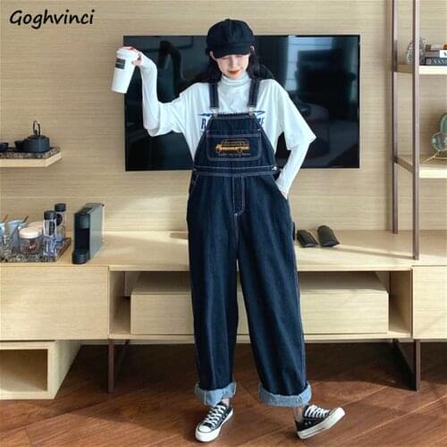 Jumpsuits Women Denim Loose Embroidery Street Wear Large Size 4XL Students Vintage Fashion All-match Suspenders Womens Ulzzang