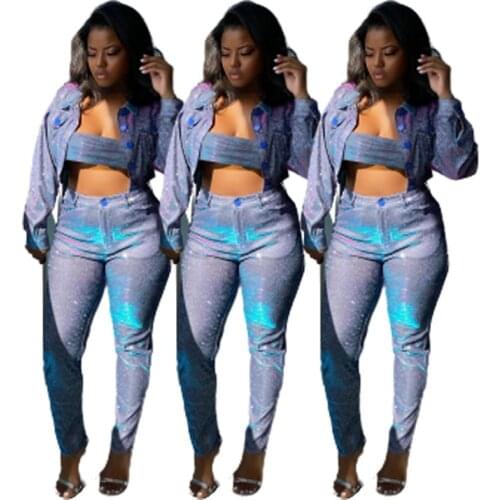 Womens Plus Size Jackets Girls Three Piece Pant Set Ladies Sexy Long Sleeve Crop Top Jacket Fall Clothing For Women