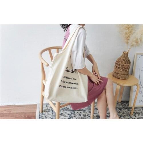 Korea Chic Women Canvas Shoulder Bags Letter Printed Large Capacity Cloth Cotton Shopping Bag Vest Handbag Tote Beach Bags
