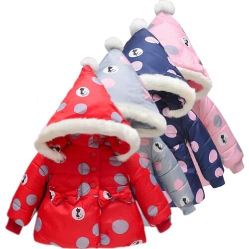 Autumn Winter Cotton Children Girls Coat Cute Dot Hooded Kids Jacket Keeping Warm Girls Jackets Kid Clothes 2019