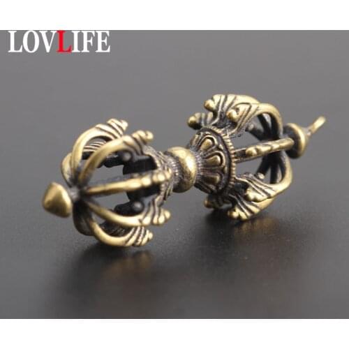 Copper Tibetan Buddhism Vajry Pestle Keychains Pendants Retro Brass Buddha Instrument Key Chain Auspicious Key Rings Collection