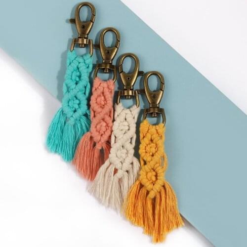 Mini Macrame Keychains Boho Macrame Bag Charms with Tassels Handcrafted Accessory for Car Key Purse Phone Wallet Unique Wedding