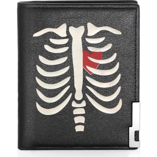Punk Style Rib Skeleton Printing Mens Wallet Leather Purse For Men Credit Card Holder Short Male Slim Coin Money Bags