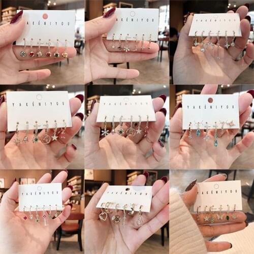 New Womens Earrings Set Stars Heart Long Chain Zircon Cute Earrings For Women Earings Fashion Jewelry 2021 popular Hoop Earring