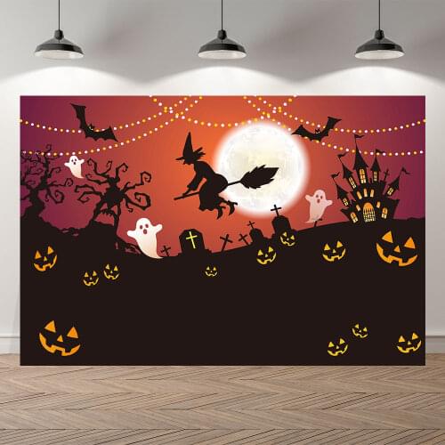 Seekpro Happy Halloween Birthday Witch Ghost Pumpkin Owl Castle Witch Photo Backdrop Photography Background Bat Moon Light Night