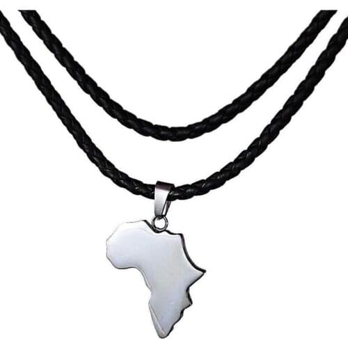 Africa map necklace African leather choker necklace Africa pendant stainless steel charm jewelry