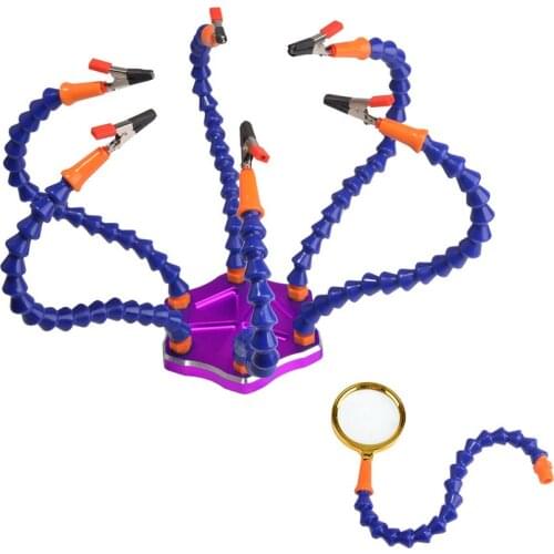 Soldering Iron Helping Holder Third Hand 6 Flexible Arms Soldering Station Welding Tool Set with USB Fan & Magnifier
