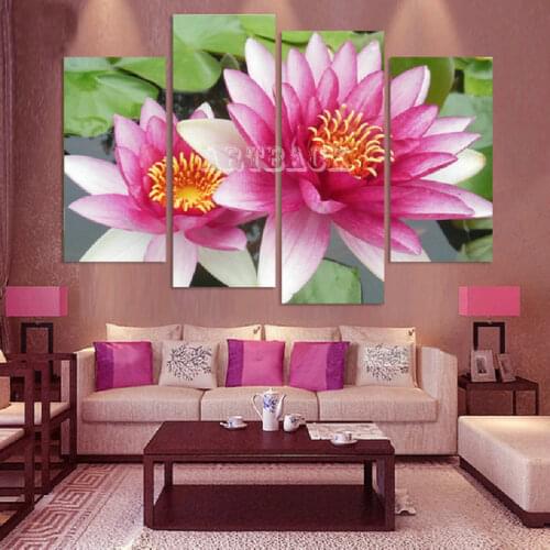 Full square 5d diy diamond painting lotus 3D diamond embroidery 4 spell flower diamond mosaic painting living room decoration