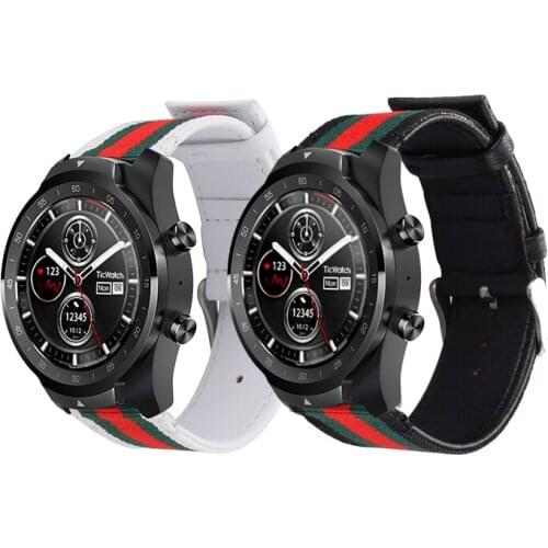 22mm Genuine Leather Strap Nylon Band for Ticwatch Pro 3 E2 S2 GTX Replacement Watchband