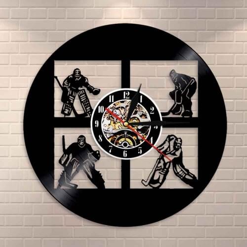 USA Hockey Game Players Goalkeepers Sports Room Wall Decor Hockey Vinyl Record Wall Clock Vintage Vinyl Record Wall Clock Gift