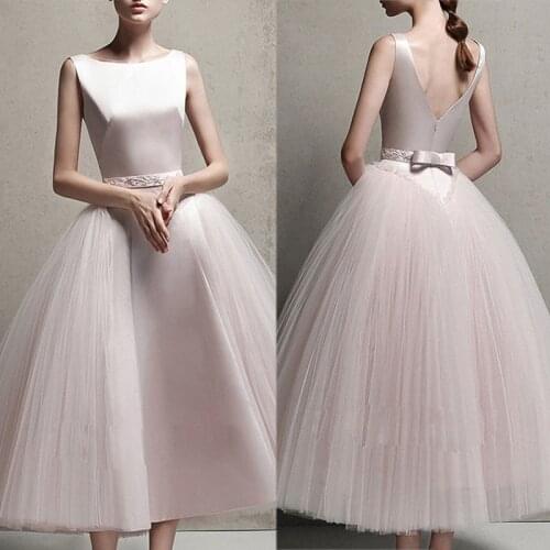 Evening Party Dresses for Women Sweet Elegant Knee-Length Backless Applique Sleeveless A-Line Dancing Bow Dresses