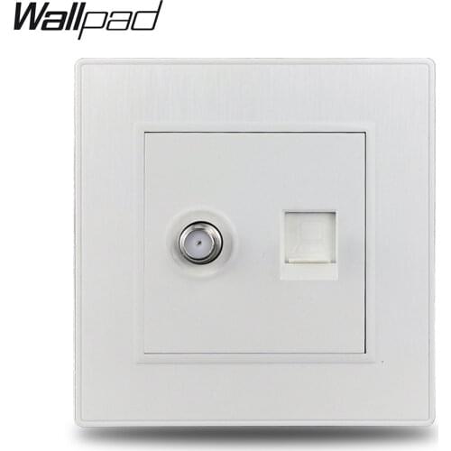 Wallpad S6 White Satellite TV Antenna Socket Ethernet Internet Data RJ45 CAT6 Wiring Outlet Wall Socket Brushed PC Plastic