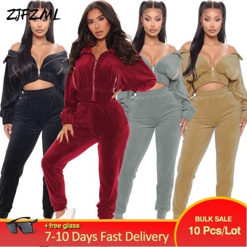 Bulk Items Wholesale Lots Womens Clothing 2 Piece Set Zipper Front Full Sleeve Jacket+workout Sporty Sweatpant Matching Outfits