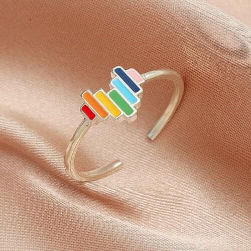 Dripping Rainbow Love Heart Ring Sweet Simple Rainbow Heart Love Opening Ring Size For Women Wedding | Rings New 1pc