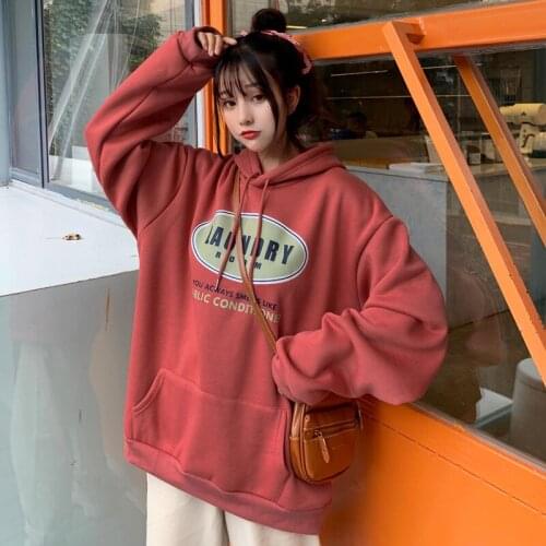 Winter New Female Hooded Chic Plus Velvet Retro Thick Loose Print Sweatshirts Harajuku Ulzzang Letter Printed Womens Hoodies