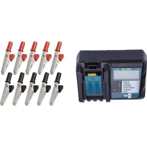 10A Handle Electrical Crocodile Alligator Clips & 14.4V 18V Li-Ion Battery Charger for Makita Dc18Rf (Us Plug)