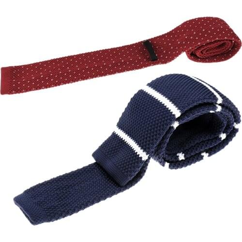 2pcs Trendy Mens Male Knit Ties Necktie Narrow Skinny Woven Narrow Neckties Clothes Accessory